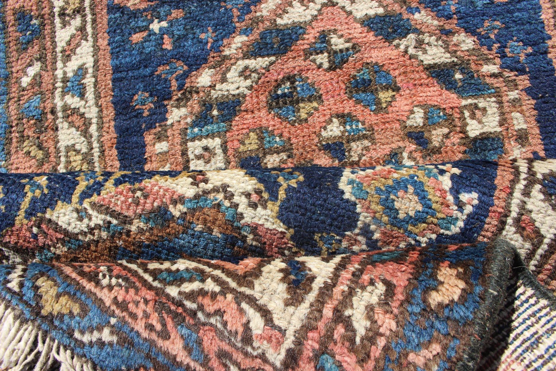 Colorful Persian Antique Karajeh Runner in Blue and Brown For Sale 3