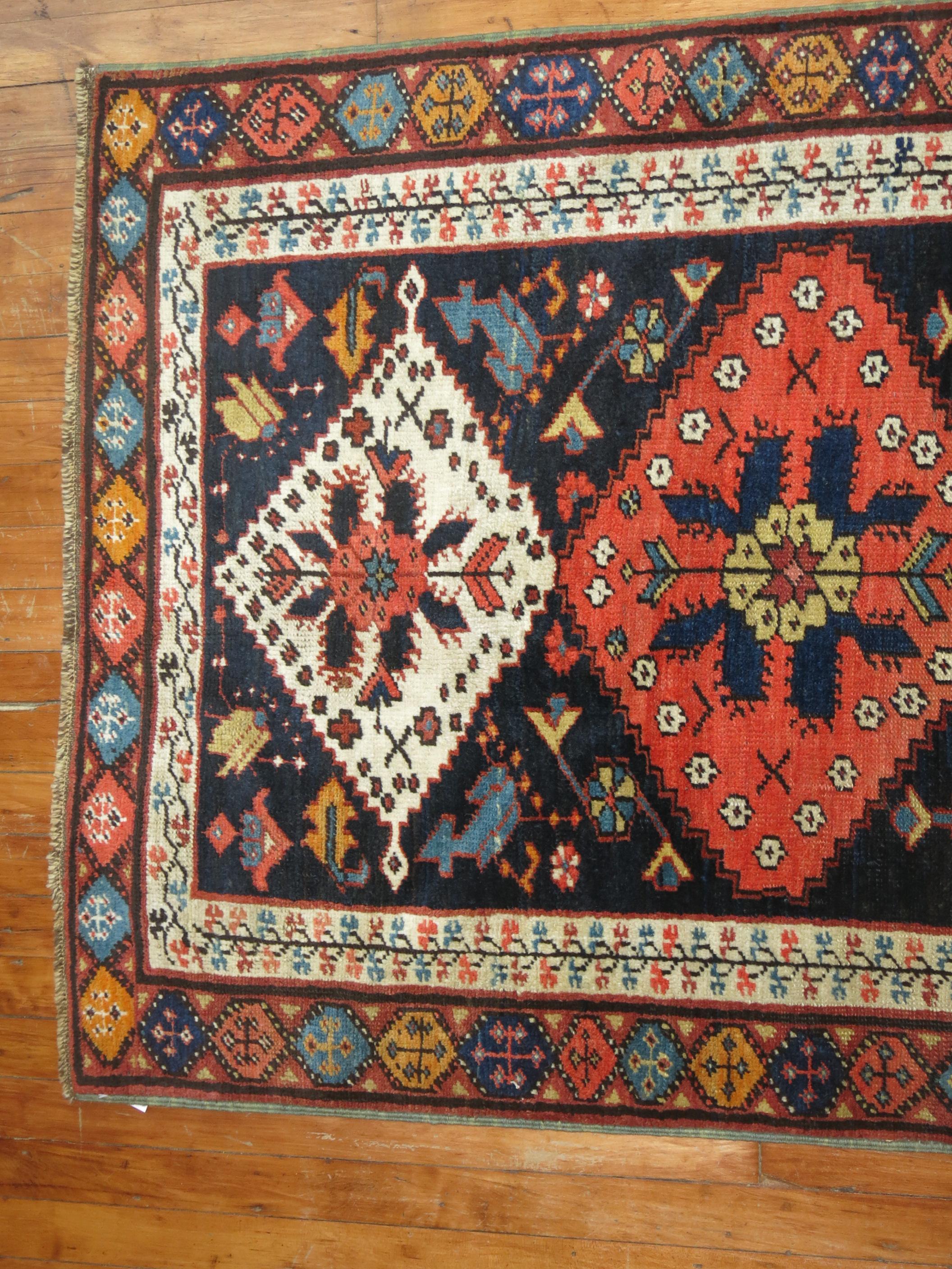 Colorful Persian Kurd Tribal Geometric Runner In Good Condition For Sale In New York, NY
