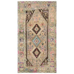 Colorful Persian Qashqai Handmade Natural Wool Sheared Low Vintage Bohemian Rug