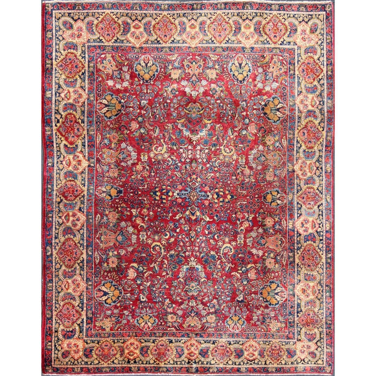 Colorful Persian Sarouk Carpet with Detailed and Intricate Floral