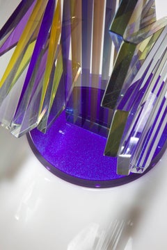 Purple & Yellow Plate Glass Contemporary Tabletop Sculpture