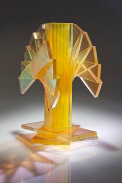 Gold and Yellow Plate Glass Contemporary Tabletop Sculpture