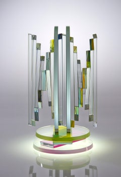 Contemporary Colorful Plate Glass Tabletop Sculpture