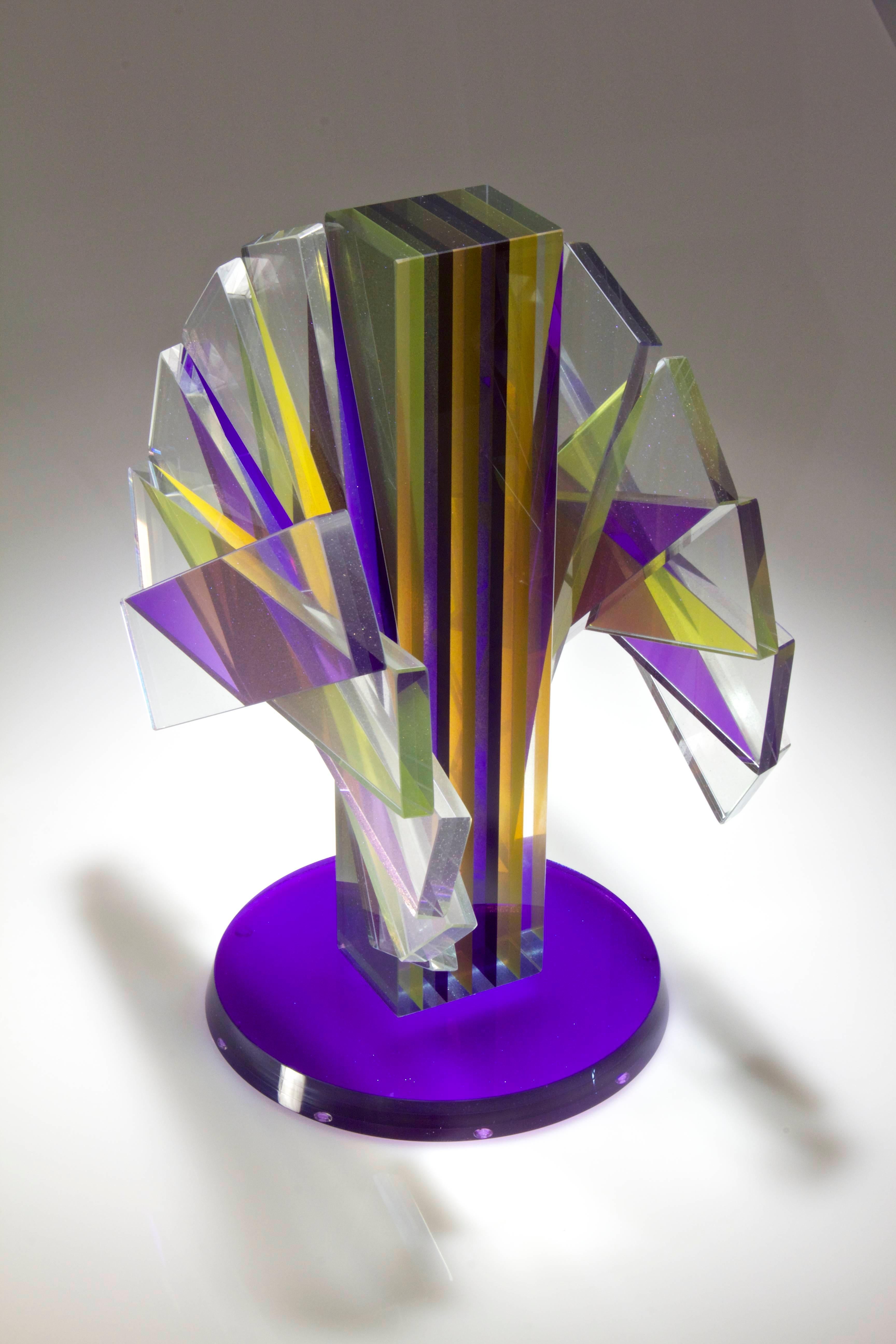 Modern Purple & Yellow Plate Glass Contemporary Tabletop Sculpture For Sale