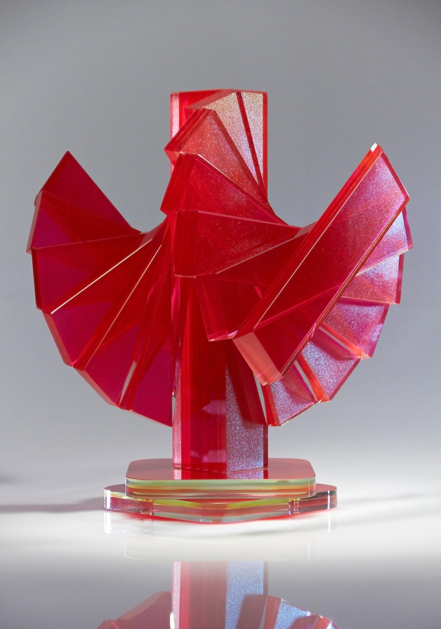 Modern Red and Gold Plate Glass Contemporary Tabletop Sculpture For Sale