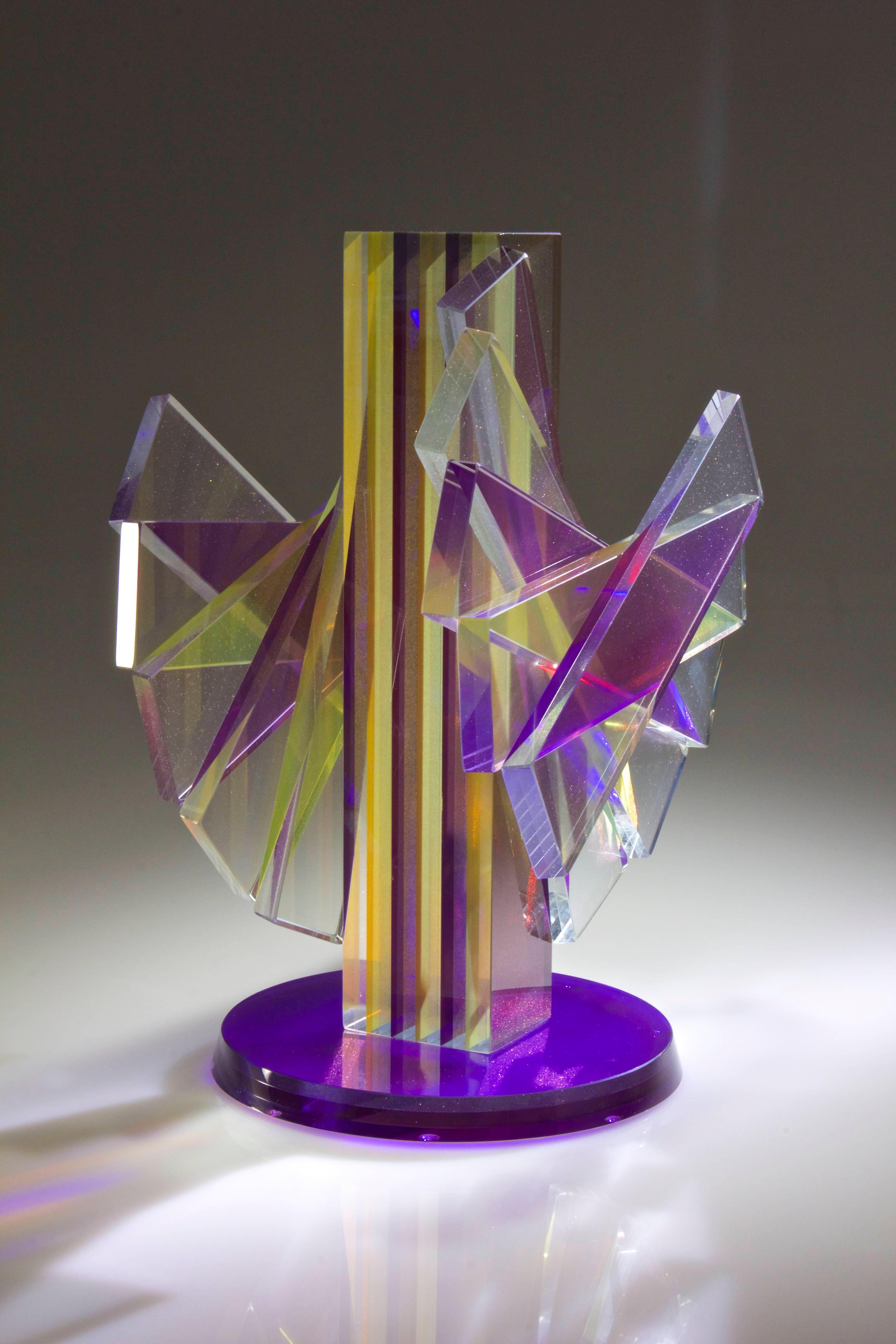 American Purple & Yellow Plate Glass Contemporary Tabletop Sculpture For Sale