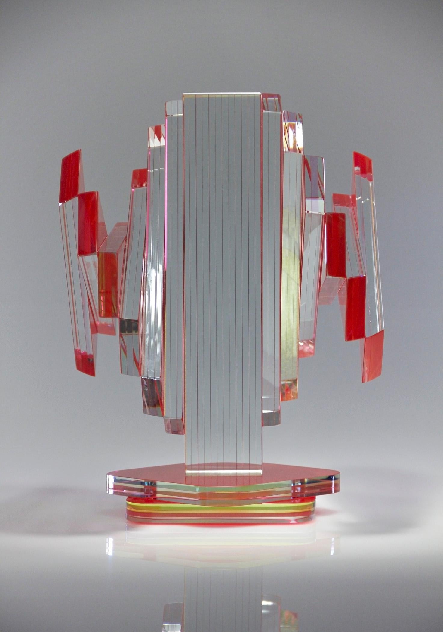 American Red and Gold Plate Glass Contemporary Tabletop Sculpture For Sale