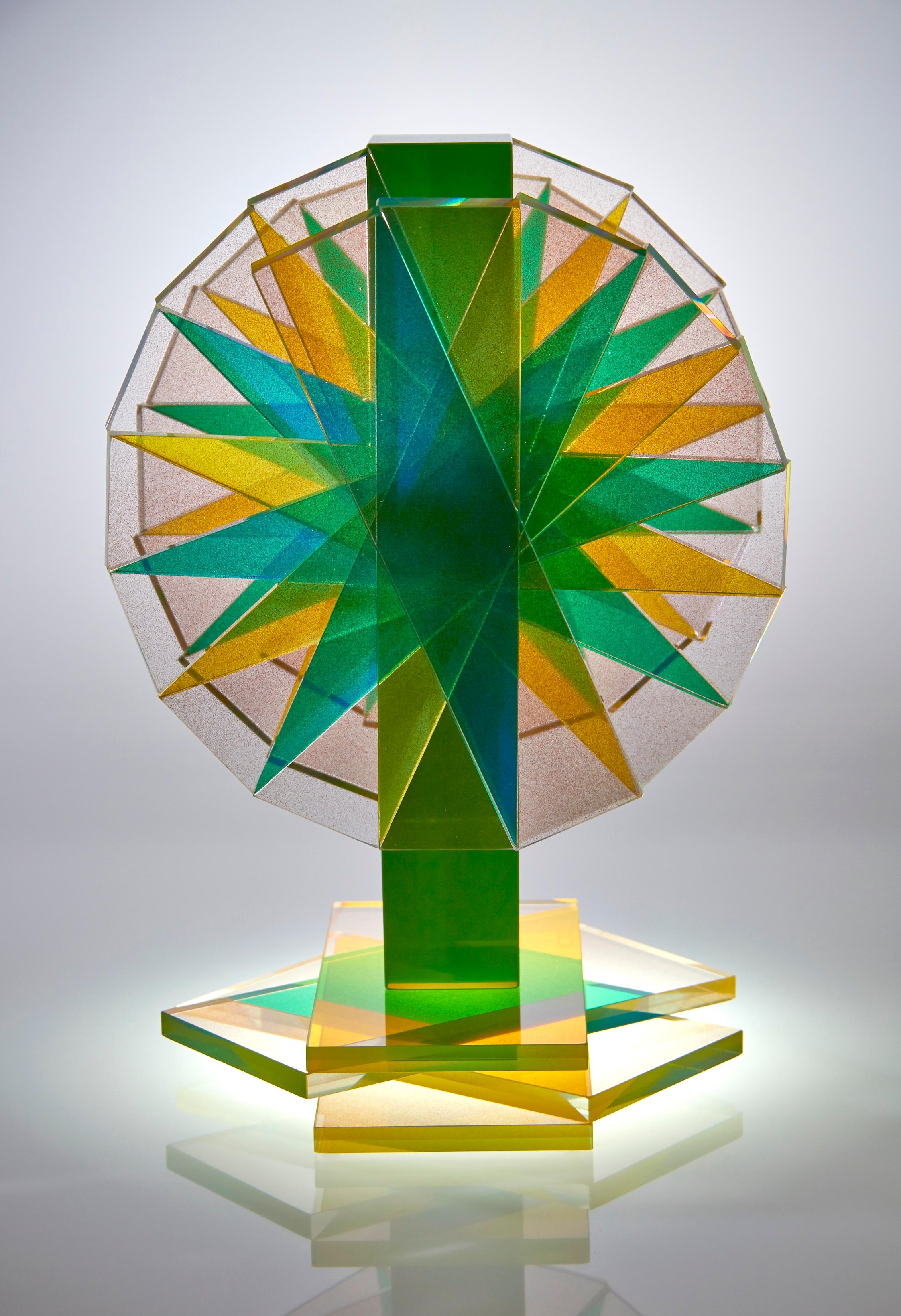 American Green & Yellow Plate Glass Contemporary Tabletop Sculpture For Sale