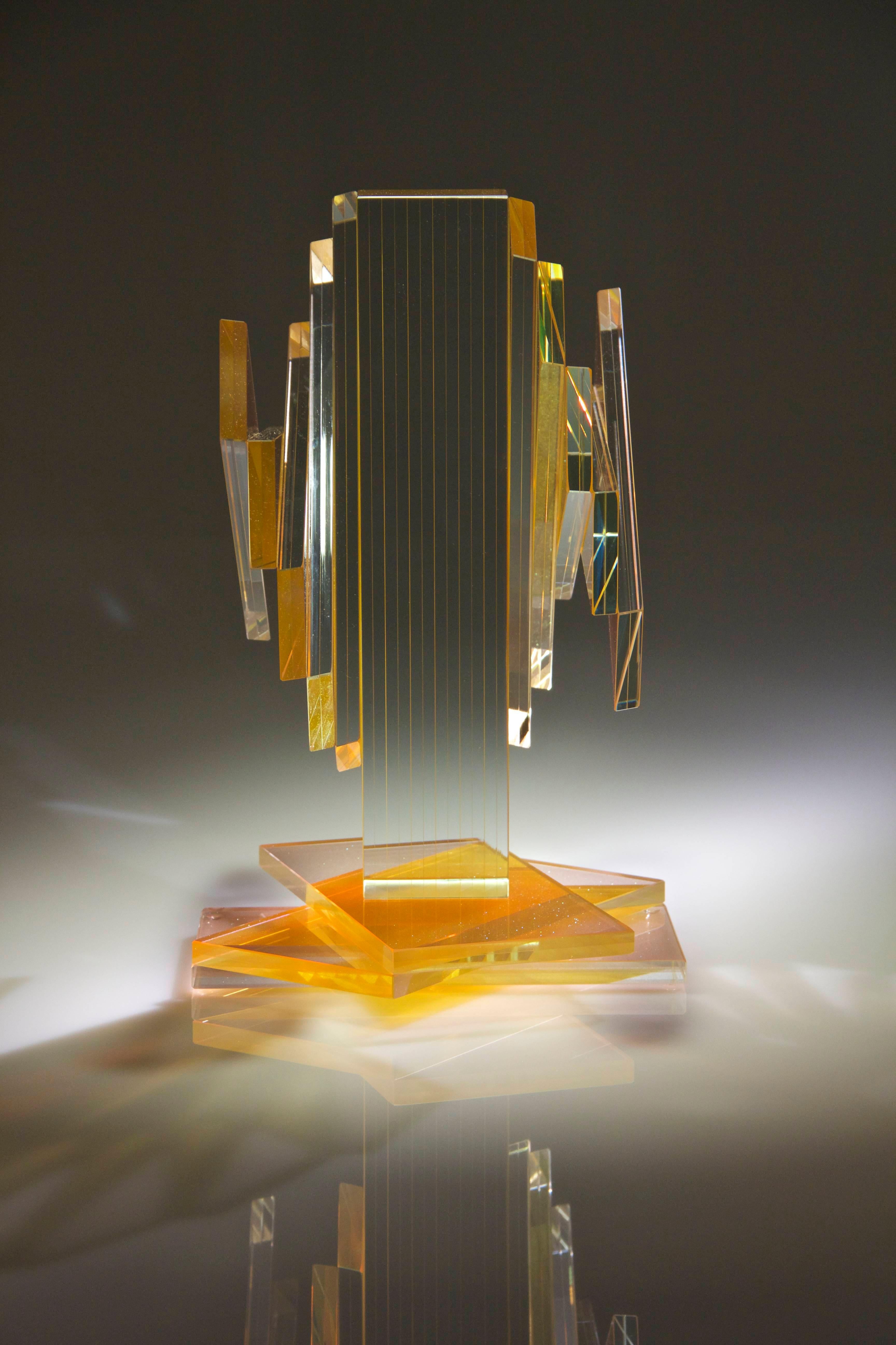 American Gold and Yellow Plate Glass Contemporary Tabletop Sculpture For Sale