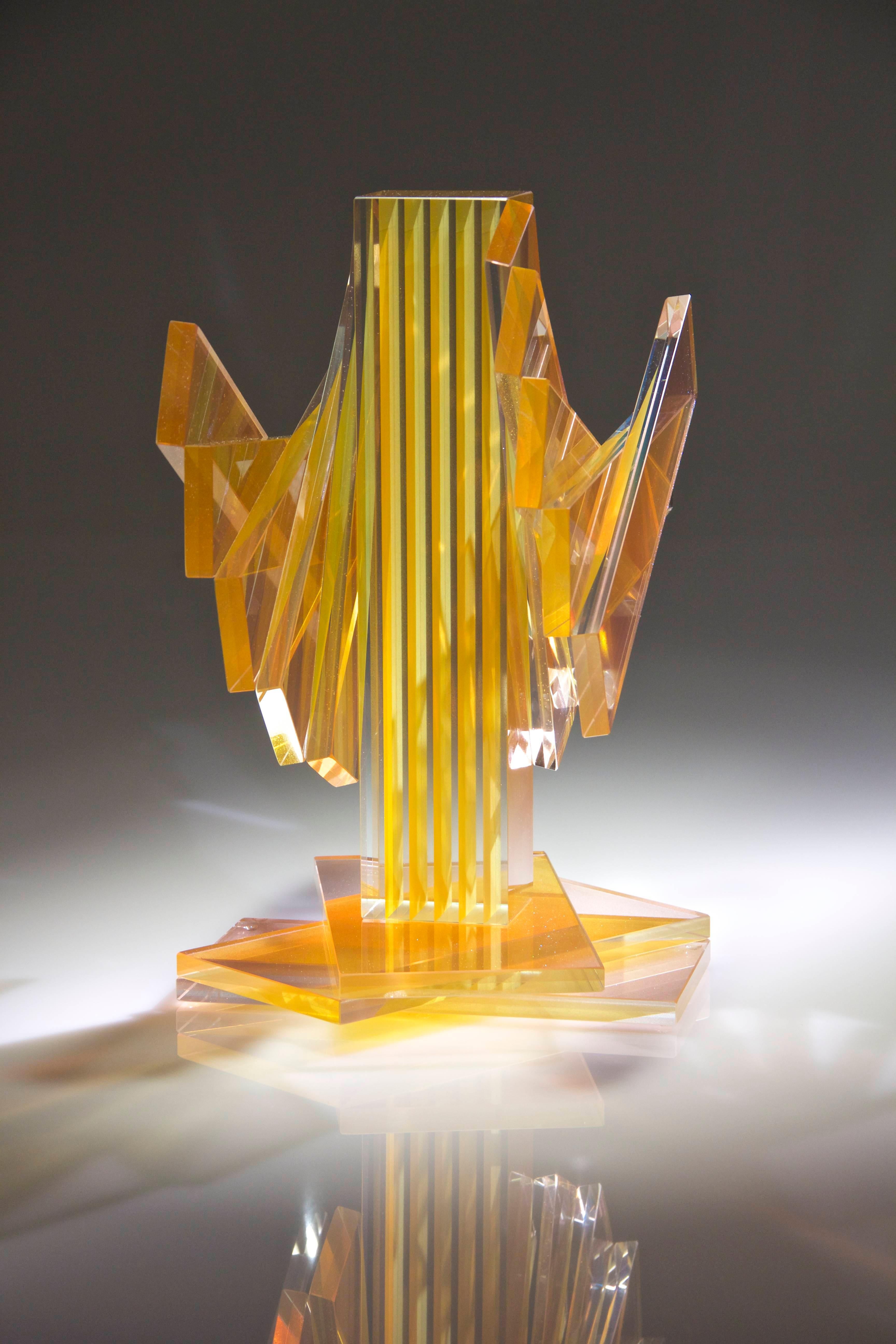 Hand-Crafted Gold and Yellow Plate Glass Contemporary Tabletop Sculpture For Sale