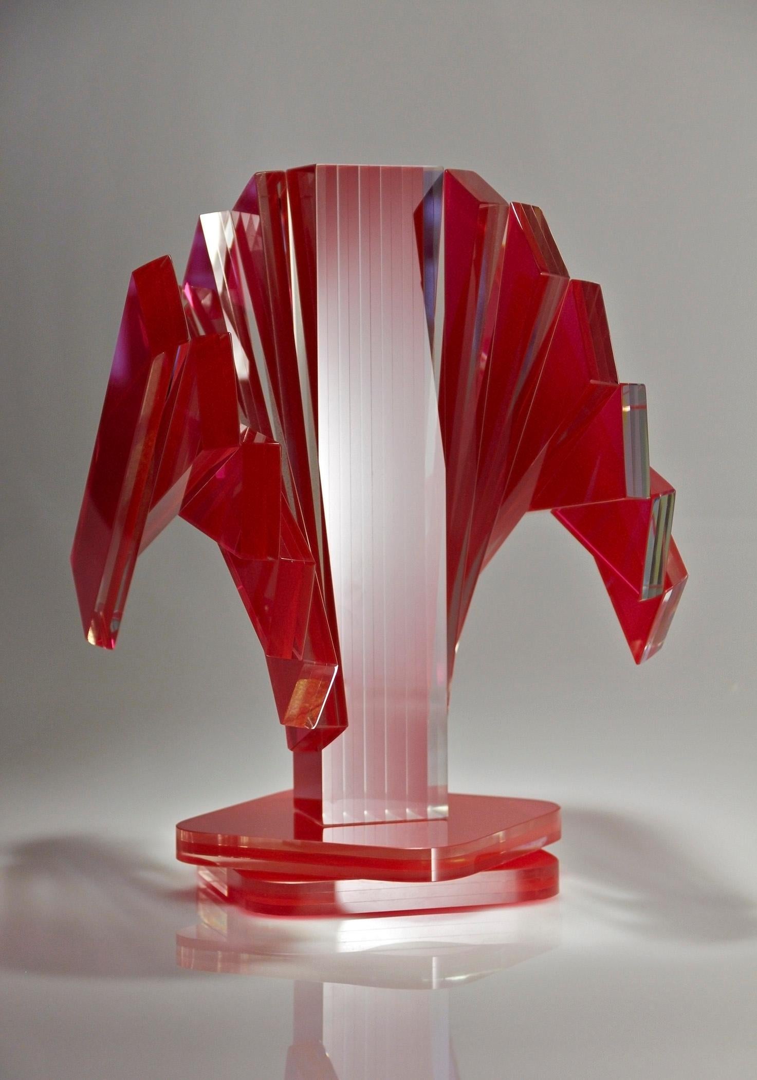 Red and Gold Plate Glass Contemporary Tabletop Sculpture For Sale 1