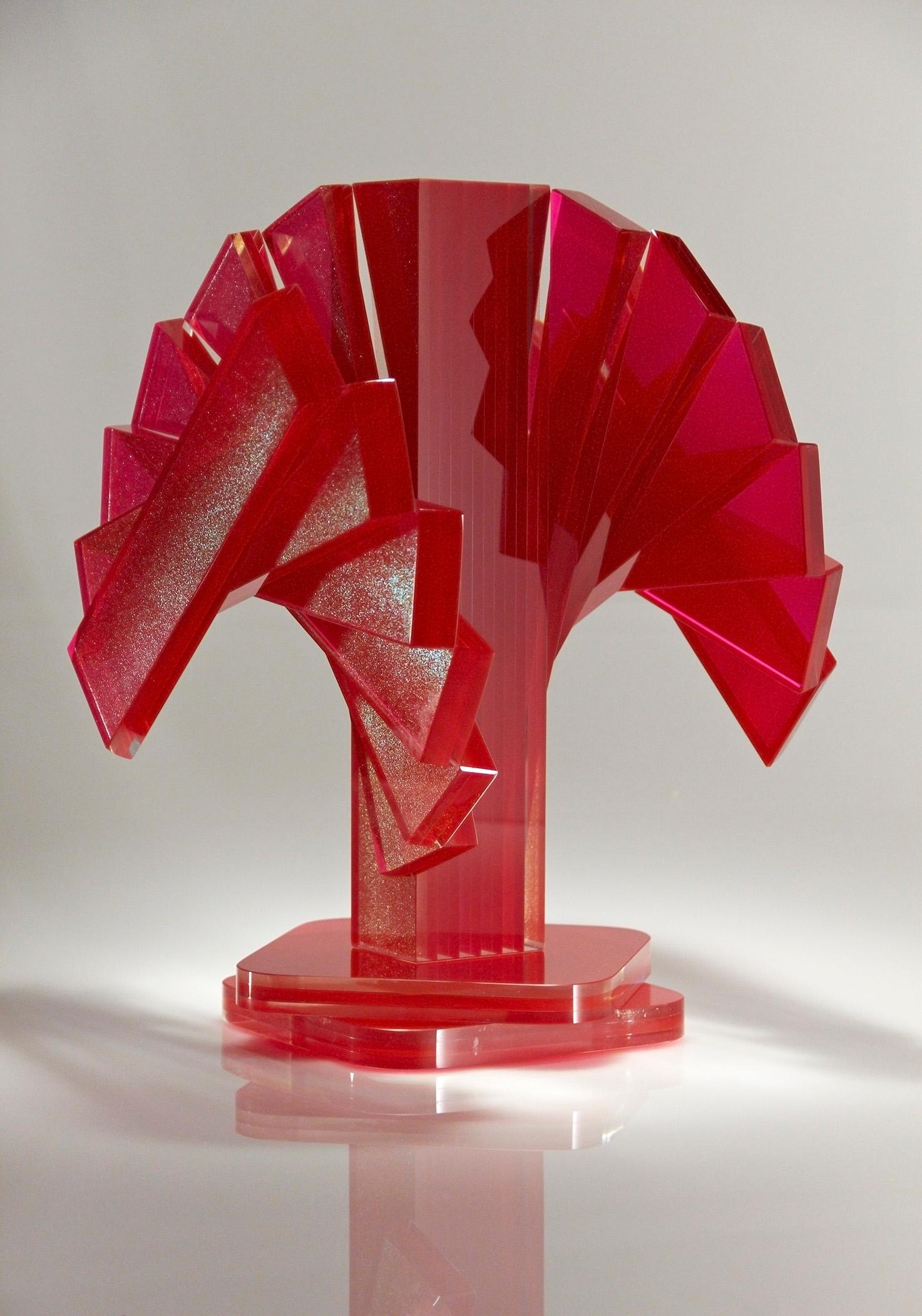 Red and Gold Plate Glass Contemporary Tabletop Sculpture For Sale 2