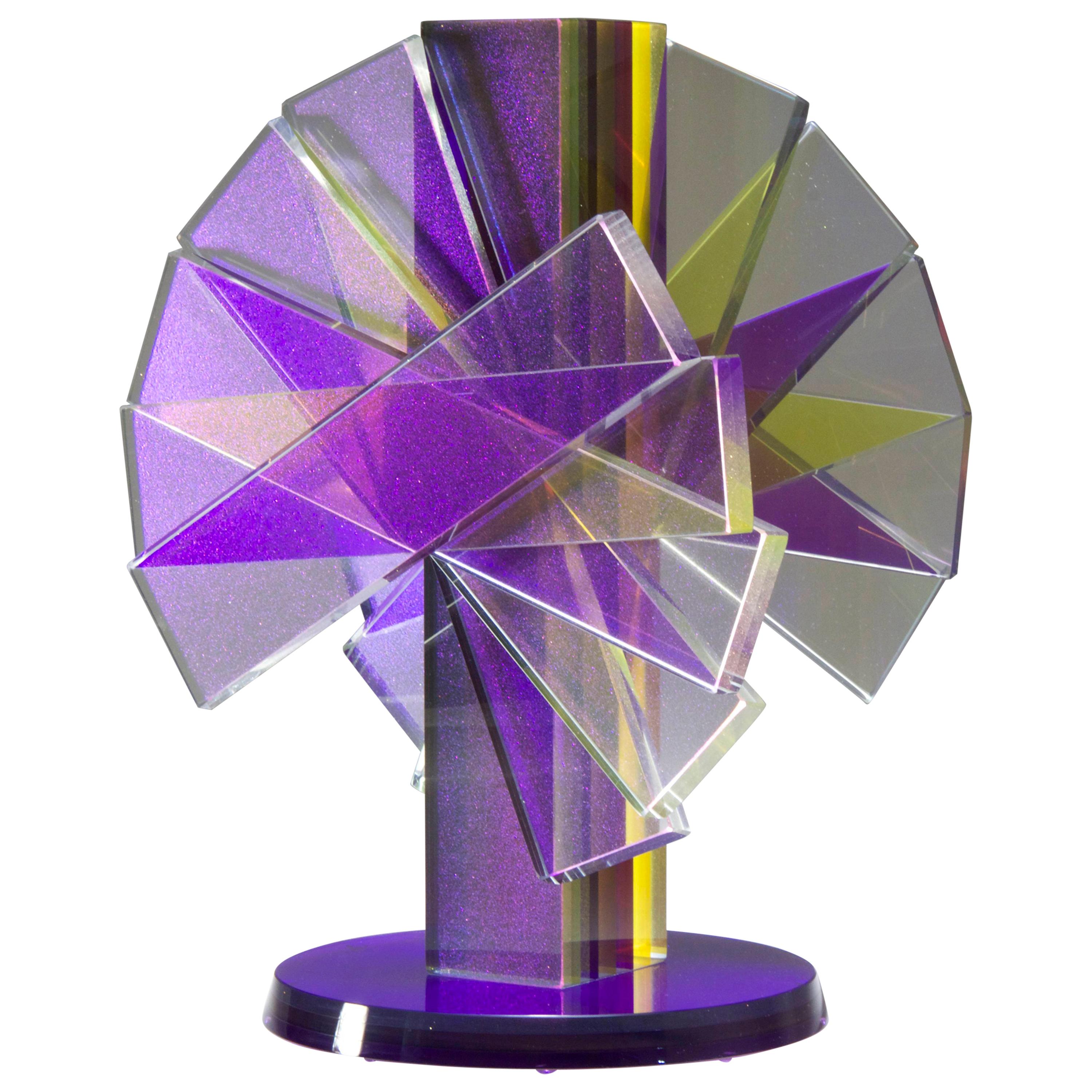 Purple & Yellow Plate Glass Contemporary Tabletop Sculpture For Sale