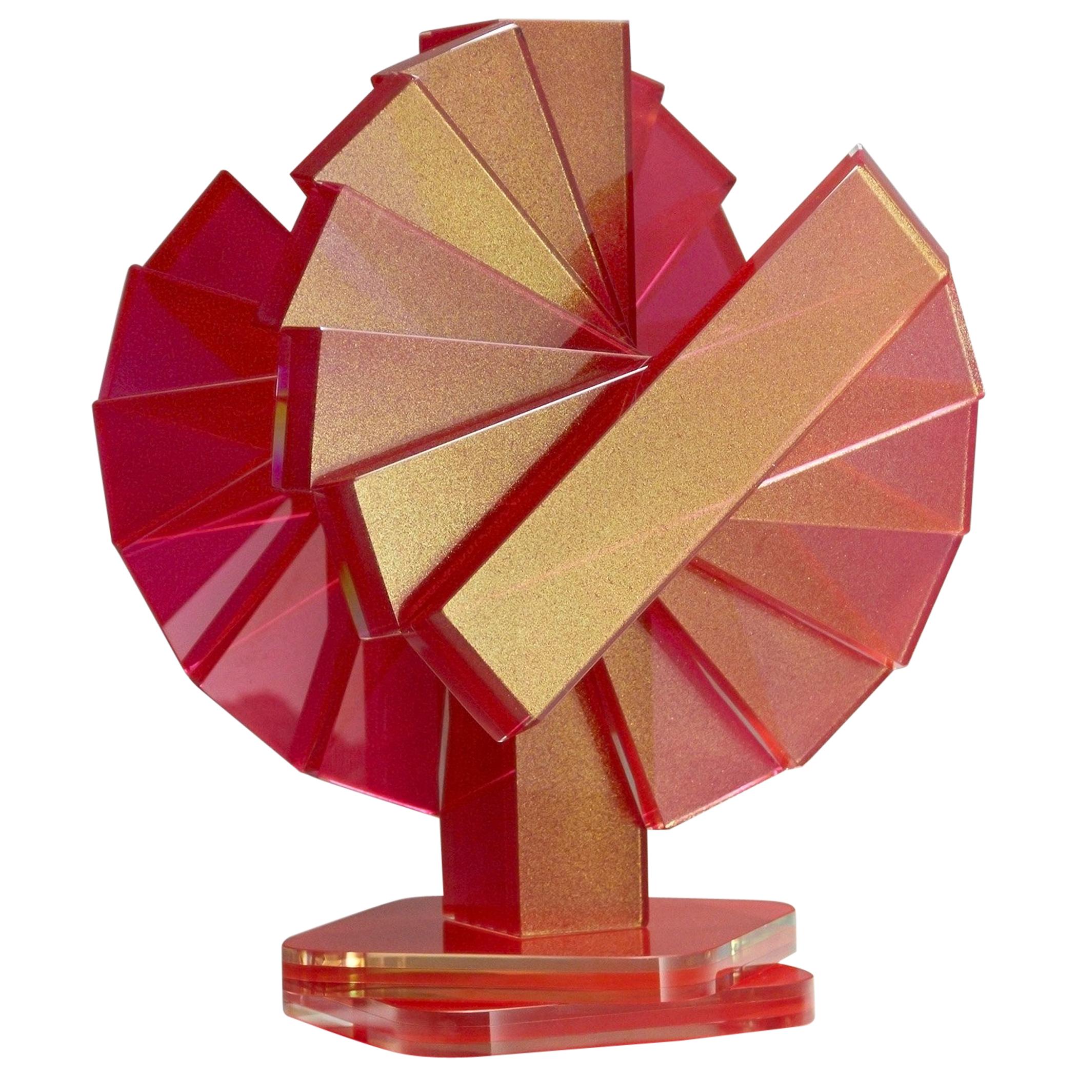 Red and Gold Plate Glass Contemporary Tabletop Sculpture For Sale