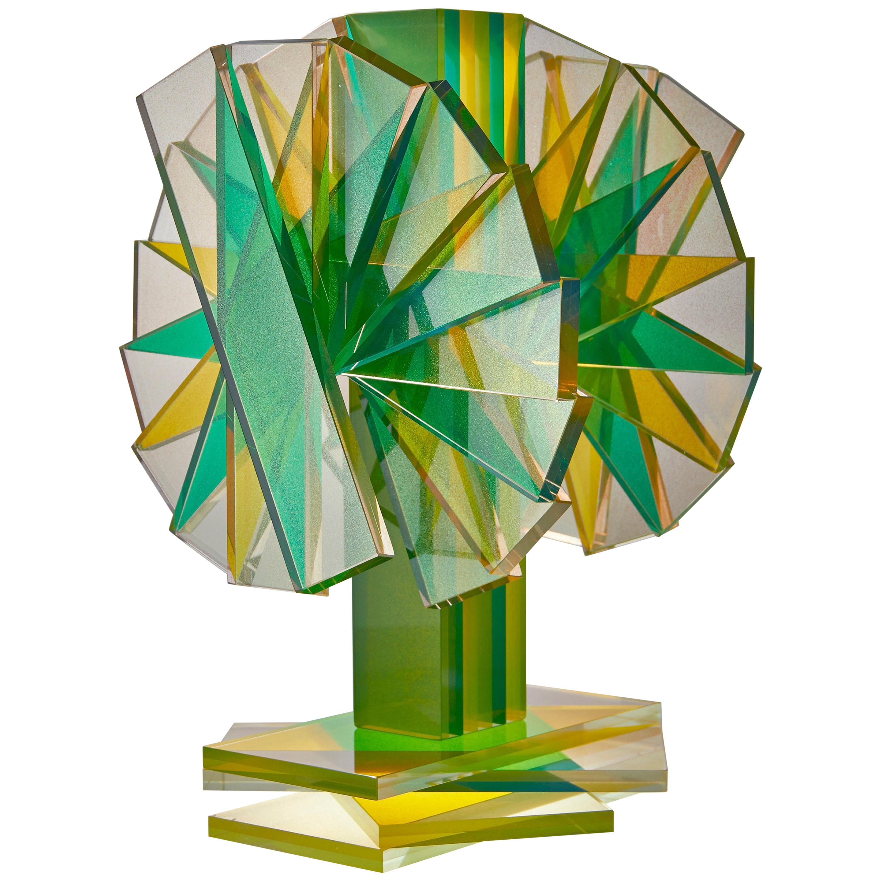 Green & Yellow Plate Glass Contemporary Tabletop Sculpture For Sale
