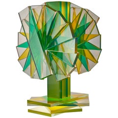 Green & Yellow Plate Glass Contemporary Tabletop Sculpture