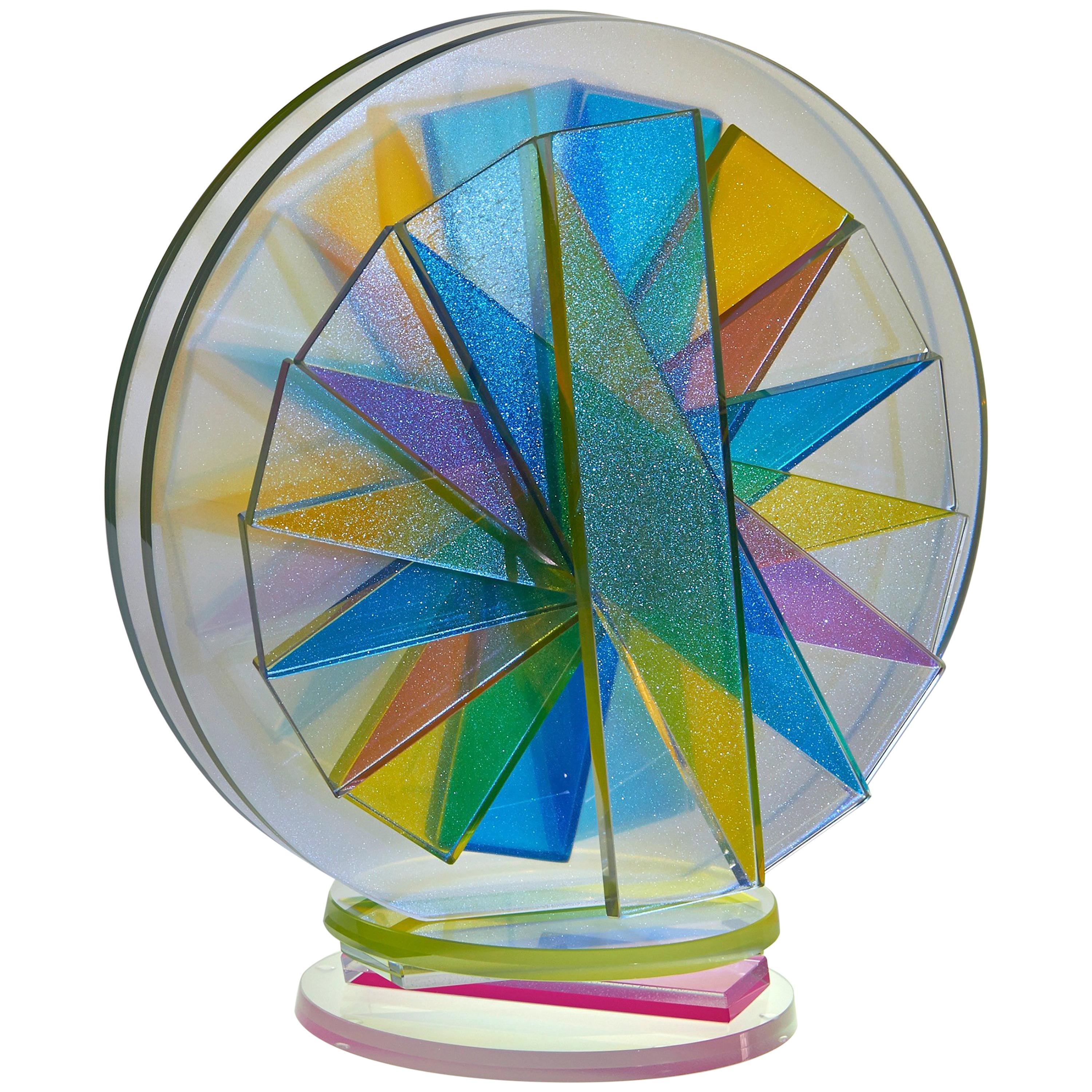 Contemporary Colorful Plate Glass Tabletop Sculpture im Angebot