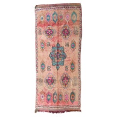 Colorful Pink Vintage Moroccan Boujaad Large Runner Rug