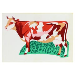 Colorful Plastic Wall Art Illustration of Cow, Czechoslovakia, 1960