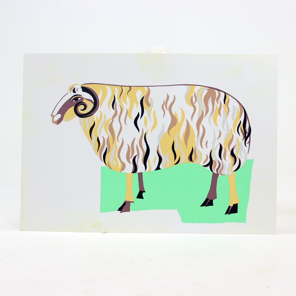 Great, colorful, vintage wall art piece from Midcentury era in Communist regime of Czechoslovakia. The art piece is showing a sheep male - a ram. Originally this piece was a part of a set used in elementary school in Czechoslovakia since 1960s. Made