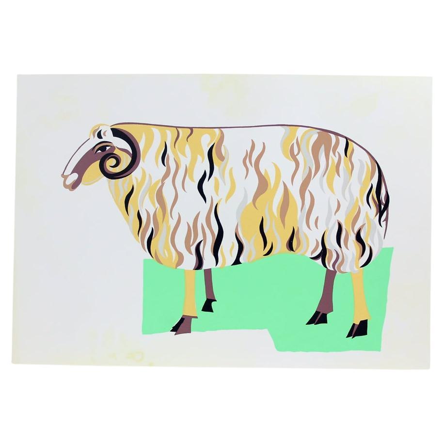 Colorful Plastic Wall Art Ilustration Of Ram, Czechoslovakia, 1960 For Sale