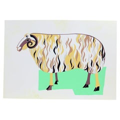 Vintage Colorful Plastic Wall Art Ilustration Of Ram, Czechoslovakia, 1960