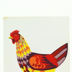 Colorful Plastic Wall Art Ilustration of Rooster, Czechoslovakia, 1960