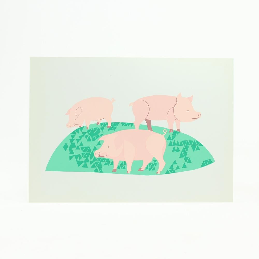 Great, colorful, vintage wall art piece from Midcentury era in Communist regime of Czechoslovakia. The art piece is showing three pigs in the field. Originally this piece was a part of a set used in elementary school in Czechoslovakia since 1960s.