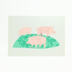Colorful Plastic Wall Art Ilustration of Three Pigs, Czechoslovakia, 1960