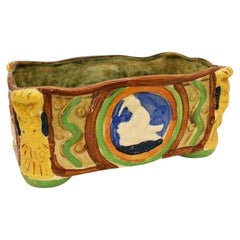 Colorful Polychrome Rectangular Japanese Hand Painted Majolica Ceramic Planter