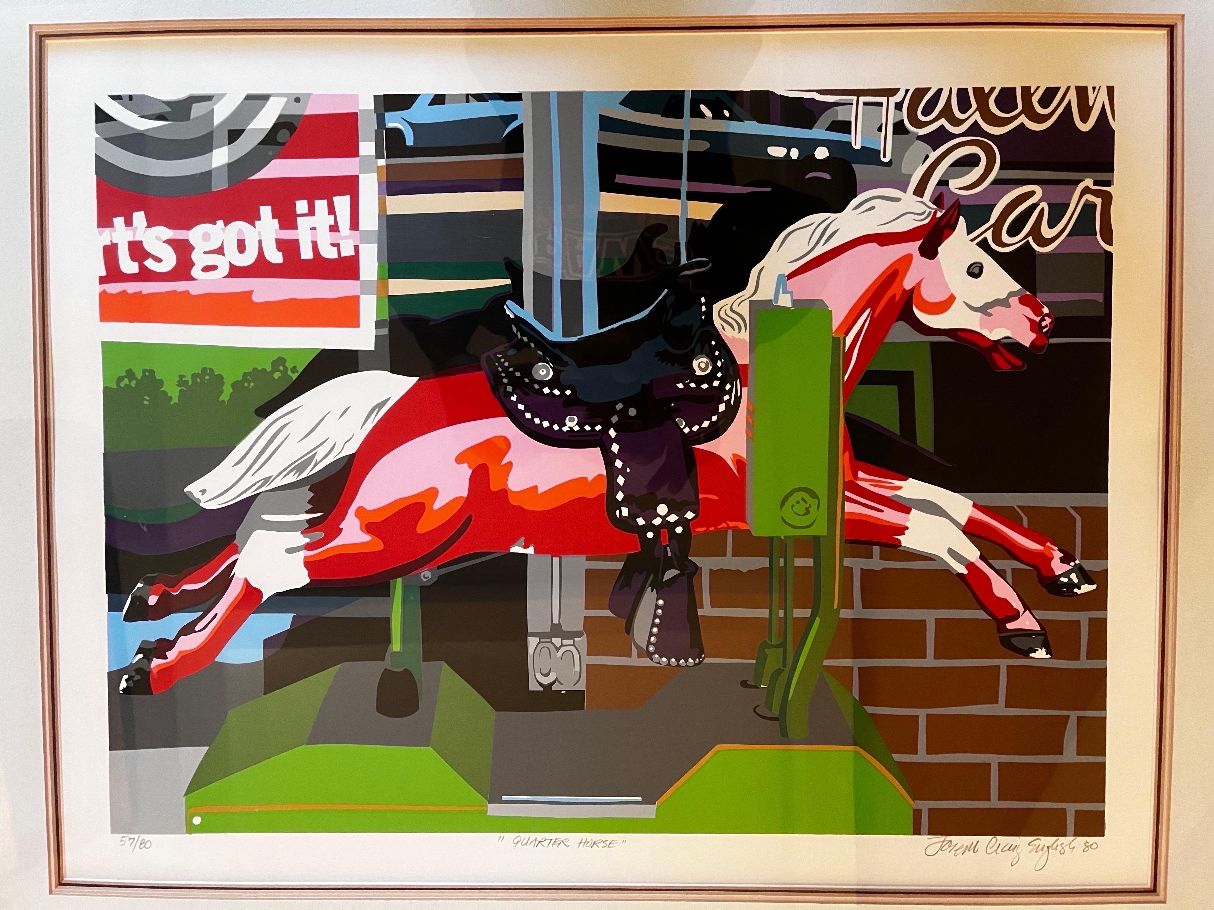 Colorful Pop Art Coin-Operated Horse Ride Print / Lithograph
Signed in Pencil (undeciphered)
