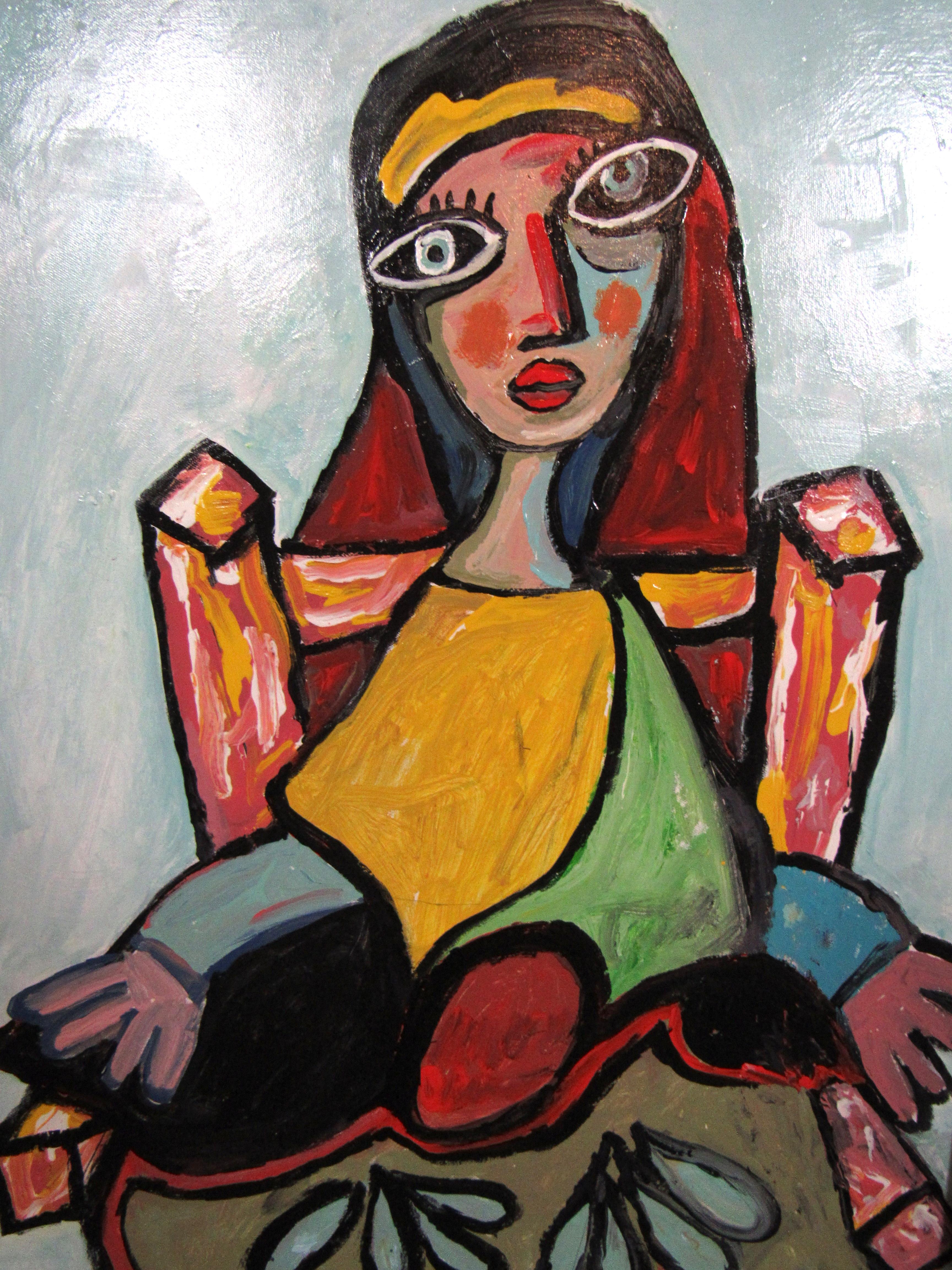 Canvas Colorful Portrait Painting by R. Monti