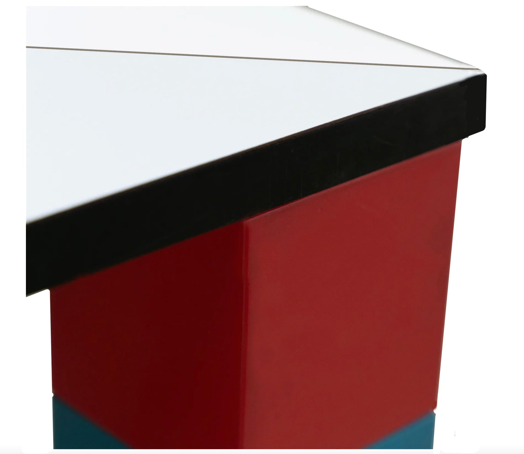 Italian Colorful Post modern George Sowden Square Dining table Zig Zag Laminate top 1981 For Sale