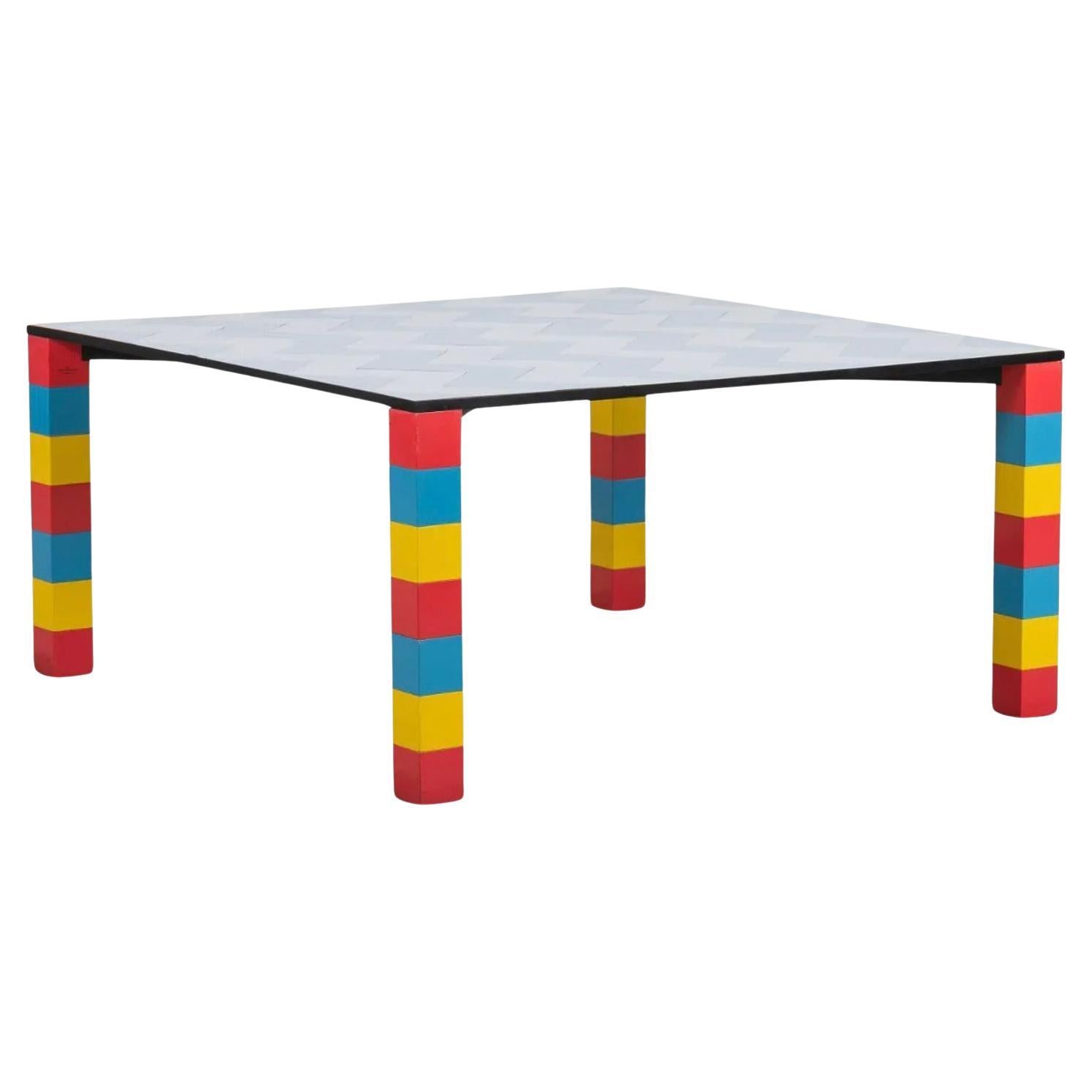 Table de salle à manger carrée George Sowden Post modern colorée Zig Zag Laminate top 1981