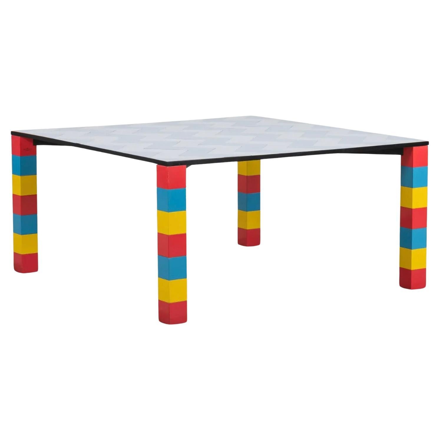 Colorful Post modern George Sowden Square Dining table Zig Zag Laminate top 1981