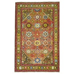 Colorful Pumpkin Field Hand Knotted 20th Century Bohemian Antique Karabagh Rug
