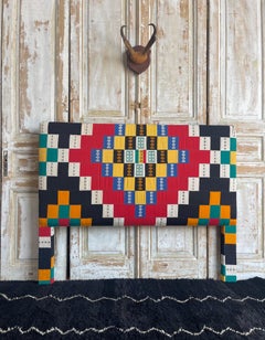 Colorful Queen Size Headboard Upholstered in a Vintage African Fulani Blanket