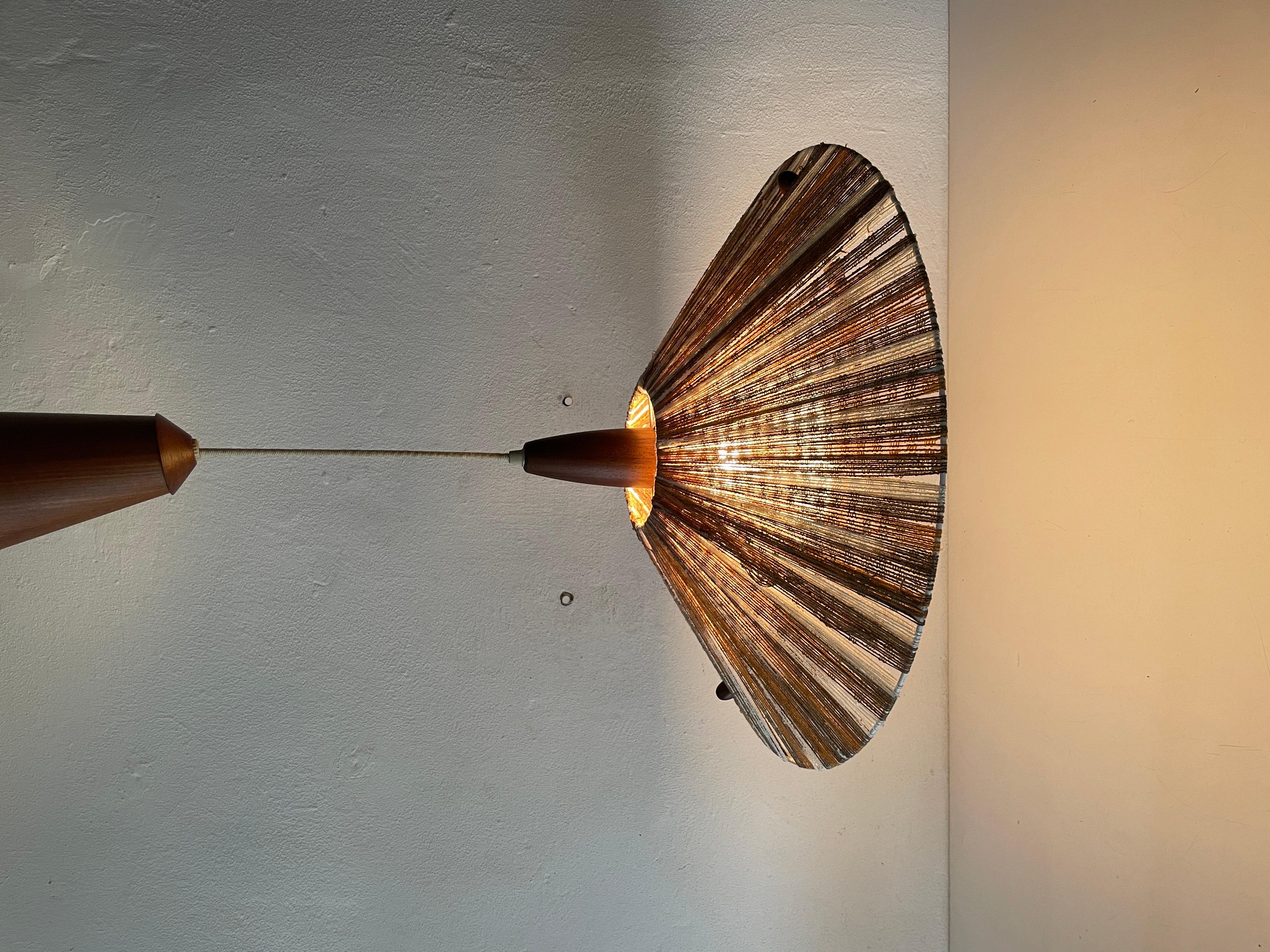 Colorful Raffia Bast and Teak Pendant Lamp by Temde, 1960s, Germany For Sale 5