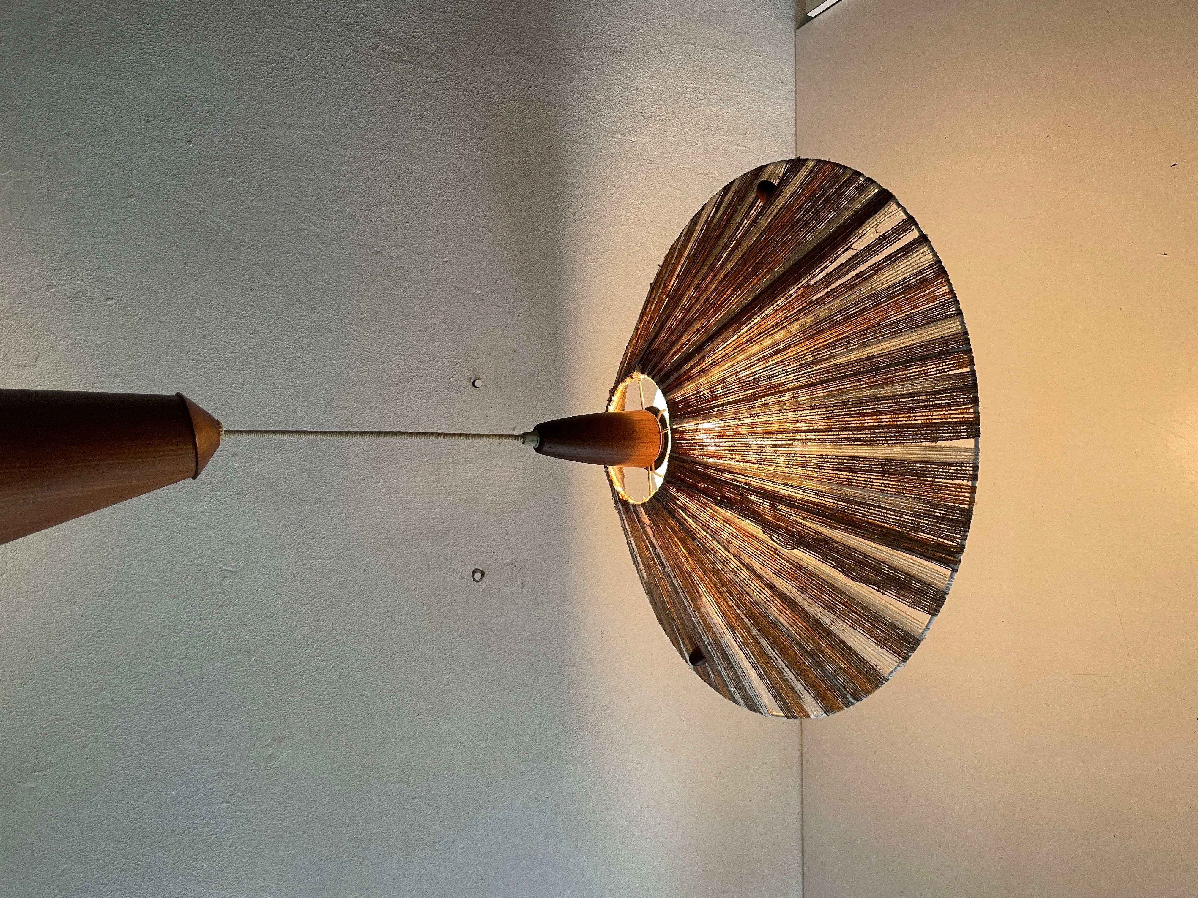 Colorful Raffia Bast and Teak Pendant Lamp by Temde, 1960s, Germany For Sale 6