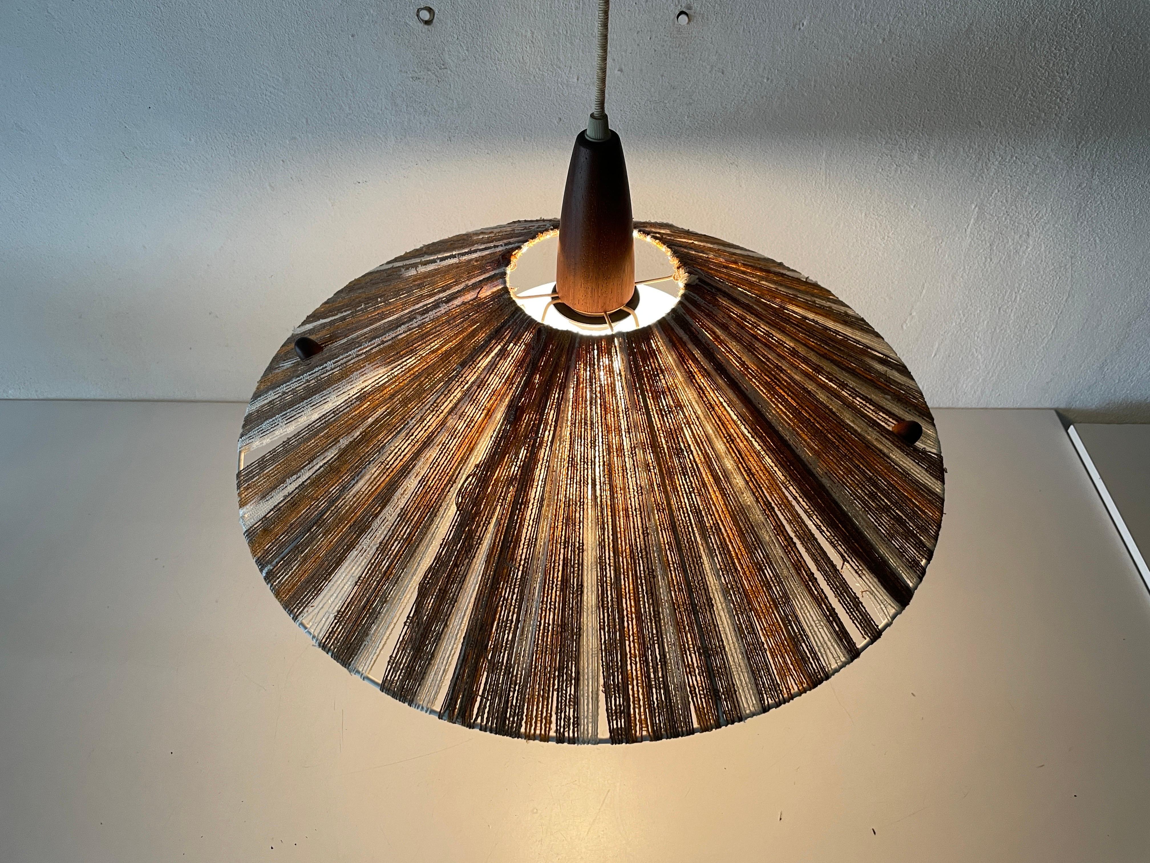 Colorful Raffia Bast and Teak Pendant Lamp by Temde, 1960s, Germany For Sale 8