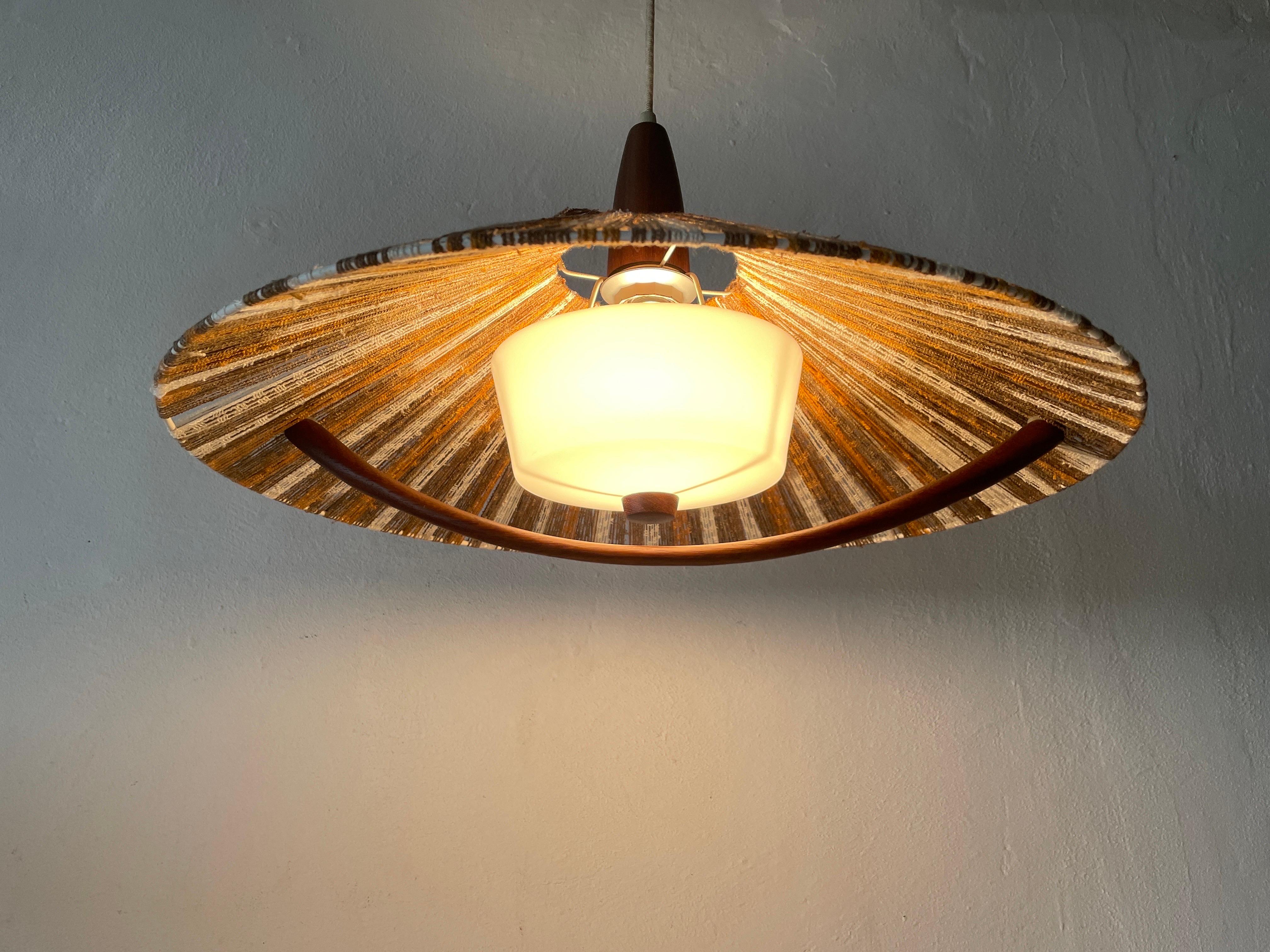 Colorful Raffia Bast and Teak Pendant Lamp by Temde, 1960s, Germany For Sale 9