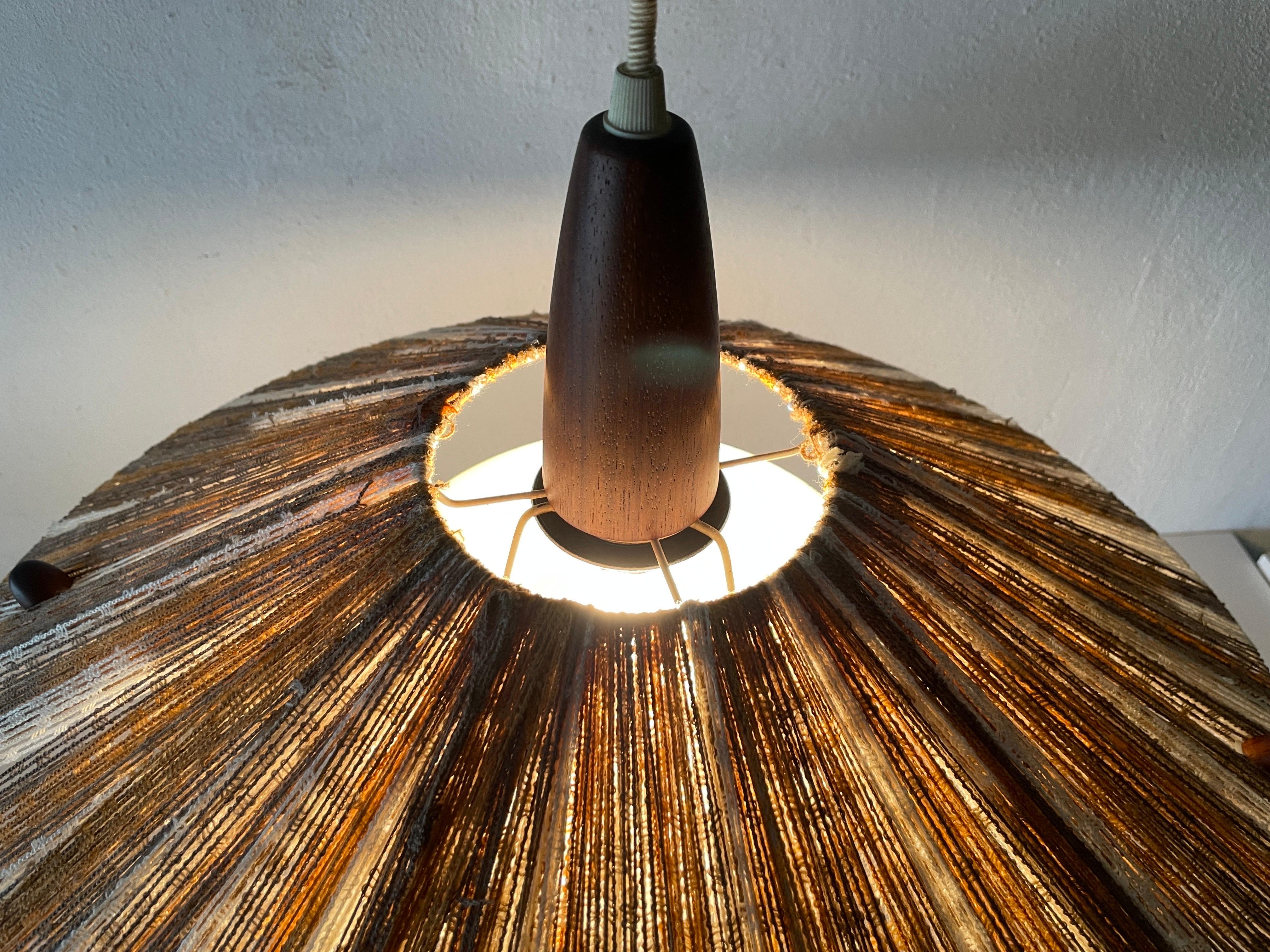 Colorful Raffia Bast and Teak Pendant Lamp by Temde, 1960s, Germany For Sale 10