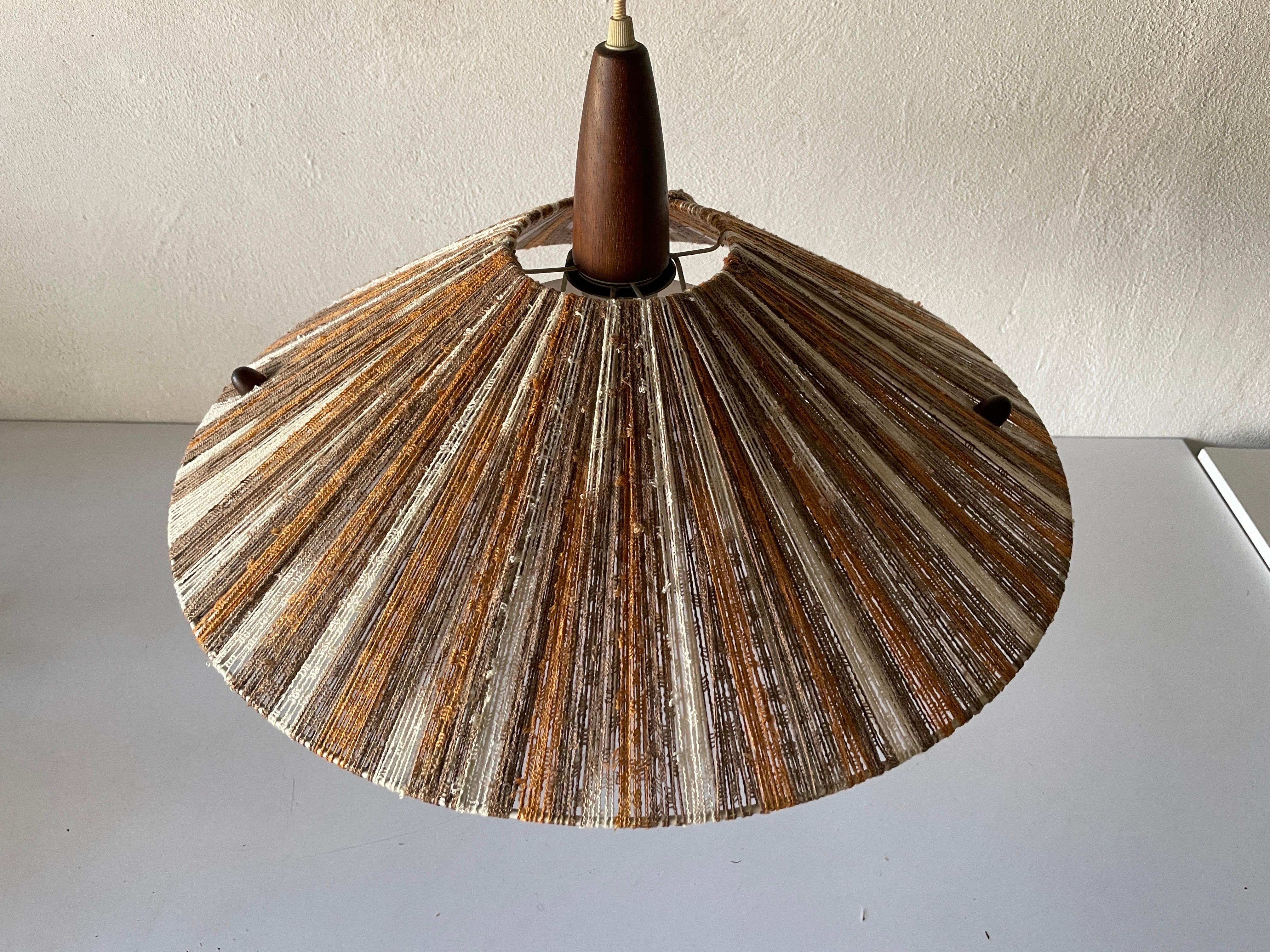 Mid-Century Modern Colorful Raffia Bast and Teak Pendant Lamp by Temde, 1960s, Germany For Sale