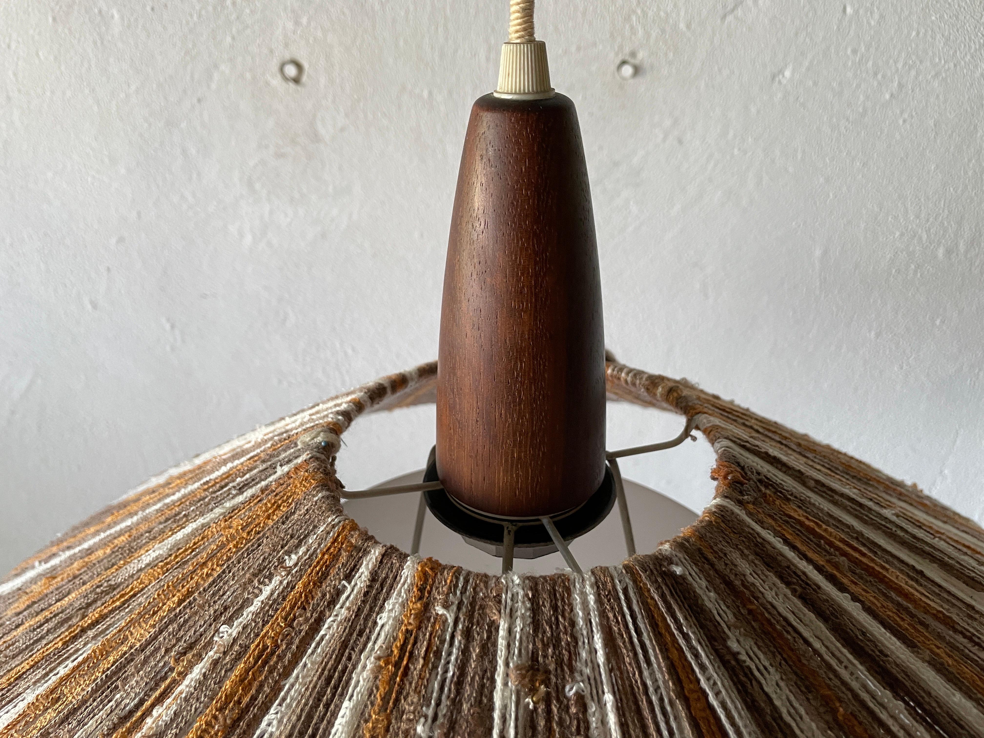 Mid-20th Century Colorful Raffia Bast and Teak Pendant Lamp by Temde, 1960s, Germany For Sale