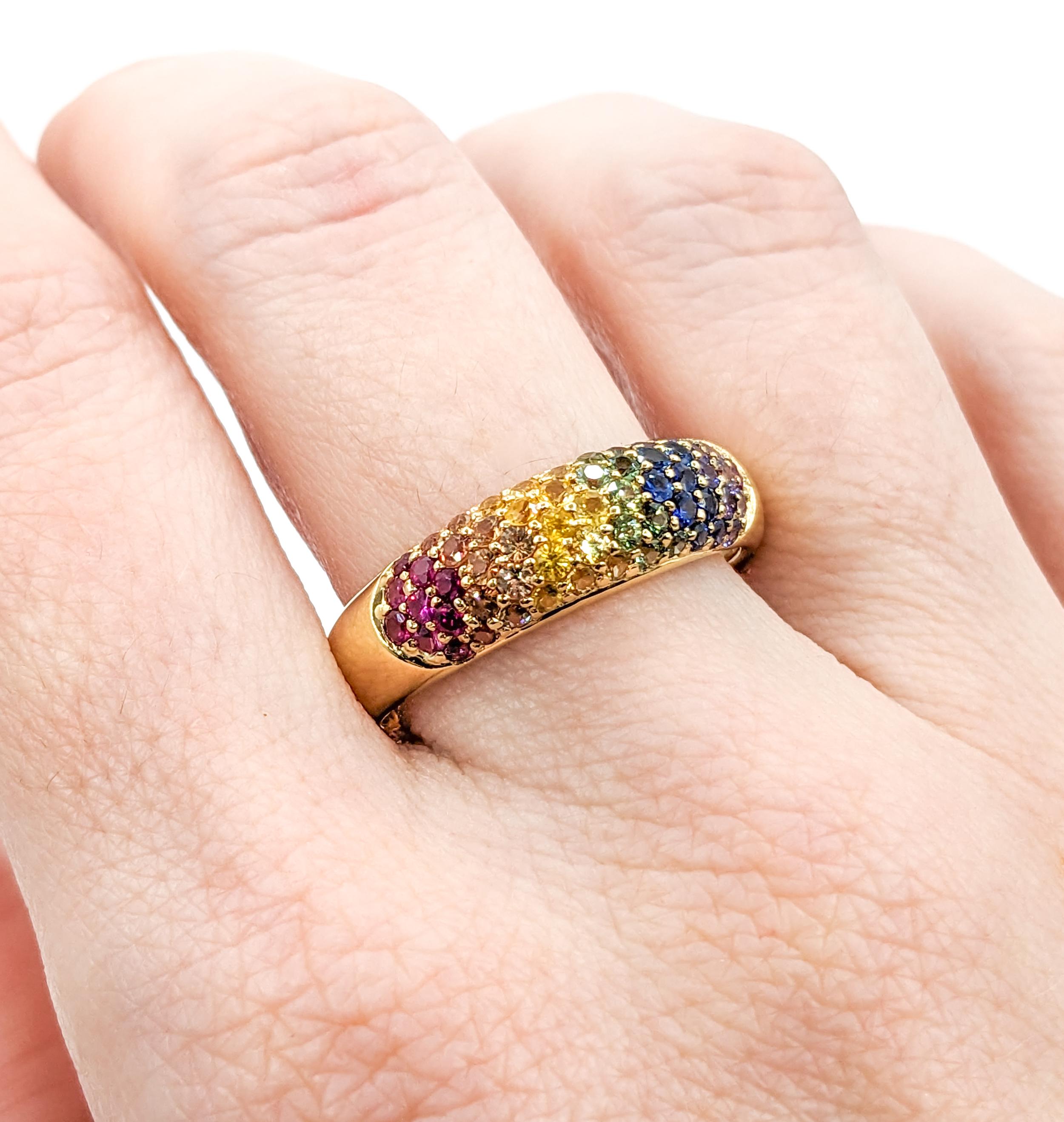 Modern Colorful Rainbow Multicolor Topaz Pave Ring in Gold For Sale