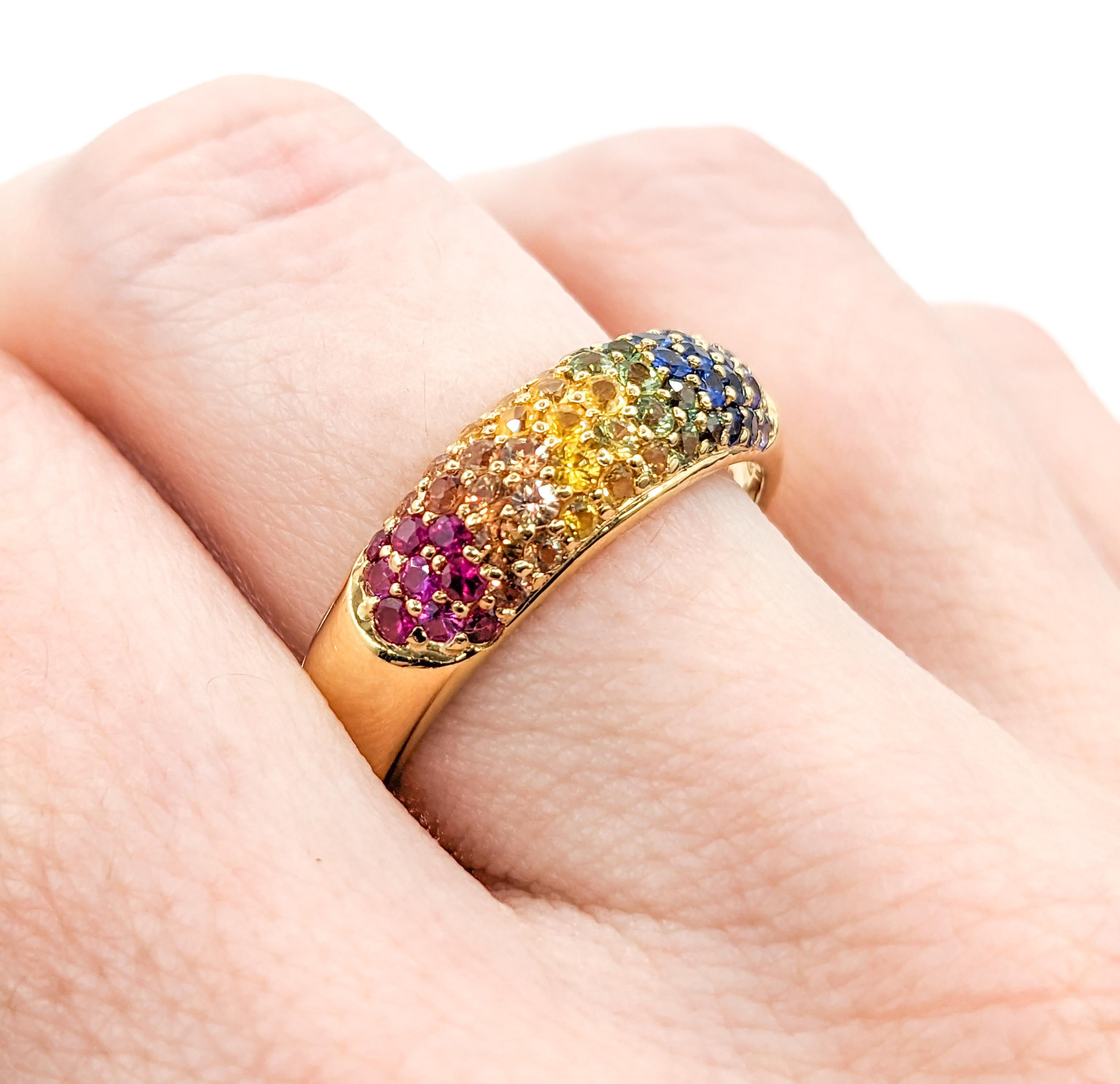 Round Cut Colorful Rainbow Multicolor Topaz Pave Ring in Gold For Sale