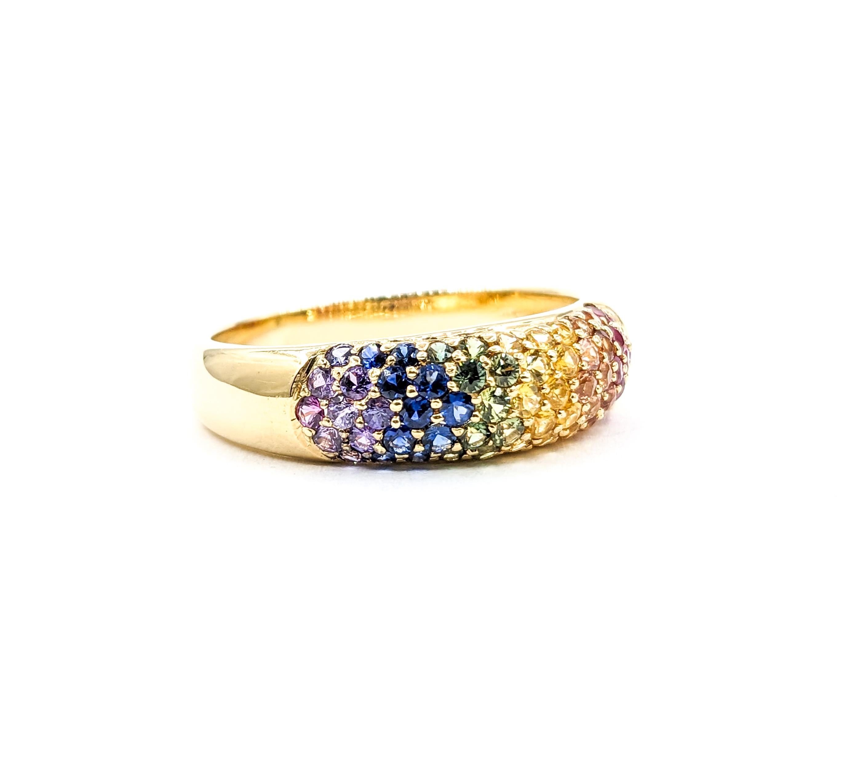 Colorful Rainbow Multicolor Topaz Pave Ring in Gold In Excellent Condition For Sale In Bloomington, MN