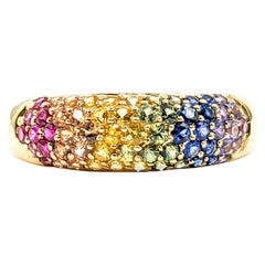 Vintage Colorful Rainbow Multicolor Topaz Pave Ring in Gold
