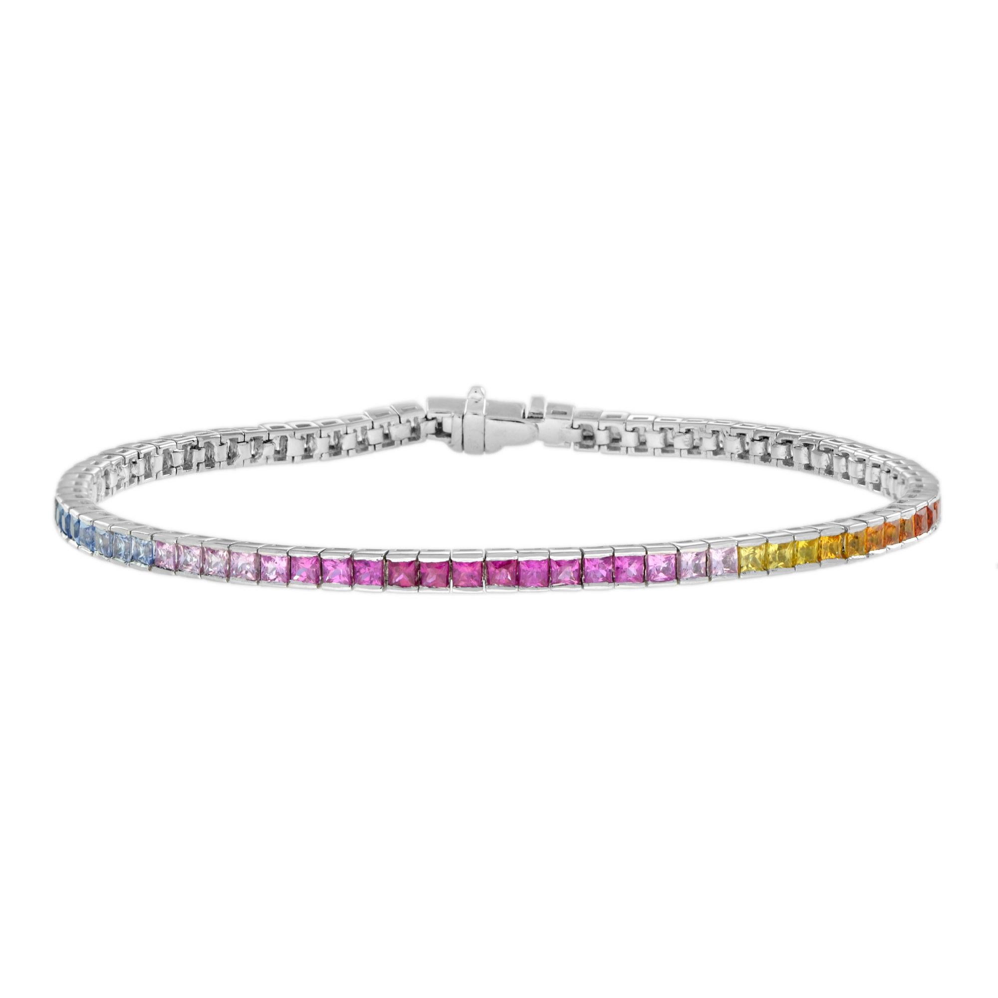 For Sale:  Colorful Rainbow Sapphire Ring and Bracelet Set in 18K White Gold 11