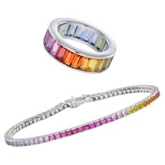 Bague et bracelet colorés en or blanc 18 carats